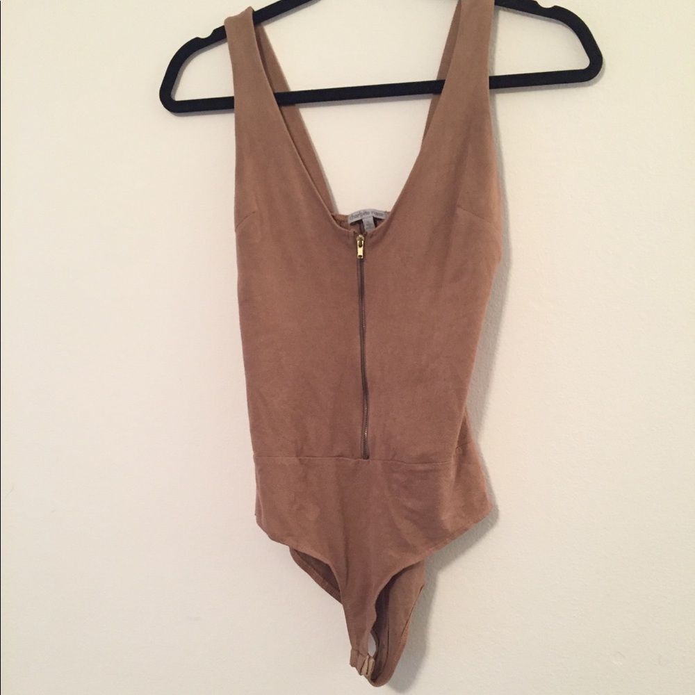 Suede bodysuit with zipper